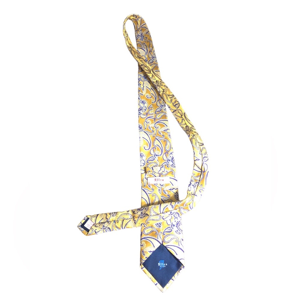 TIE - Men's Allea Milano Yellow and Royal Blue Silk Brocade Tie. Made in Italy.